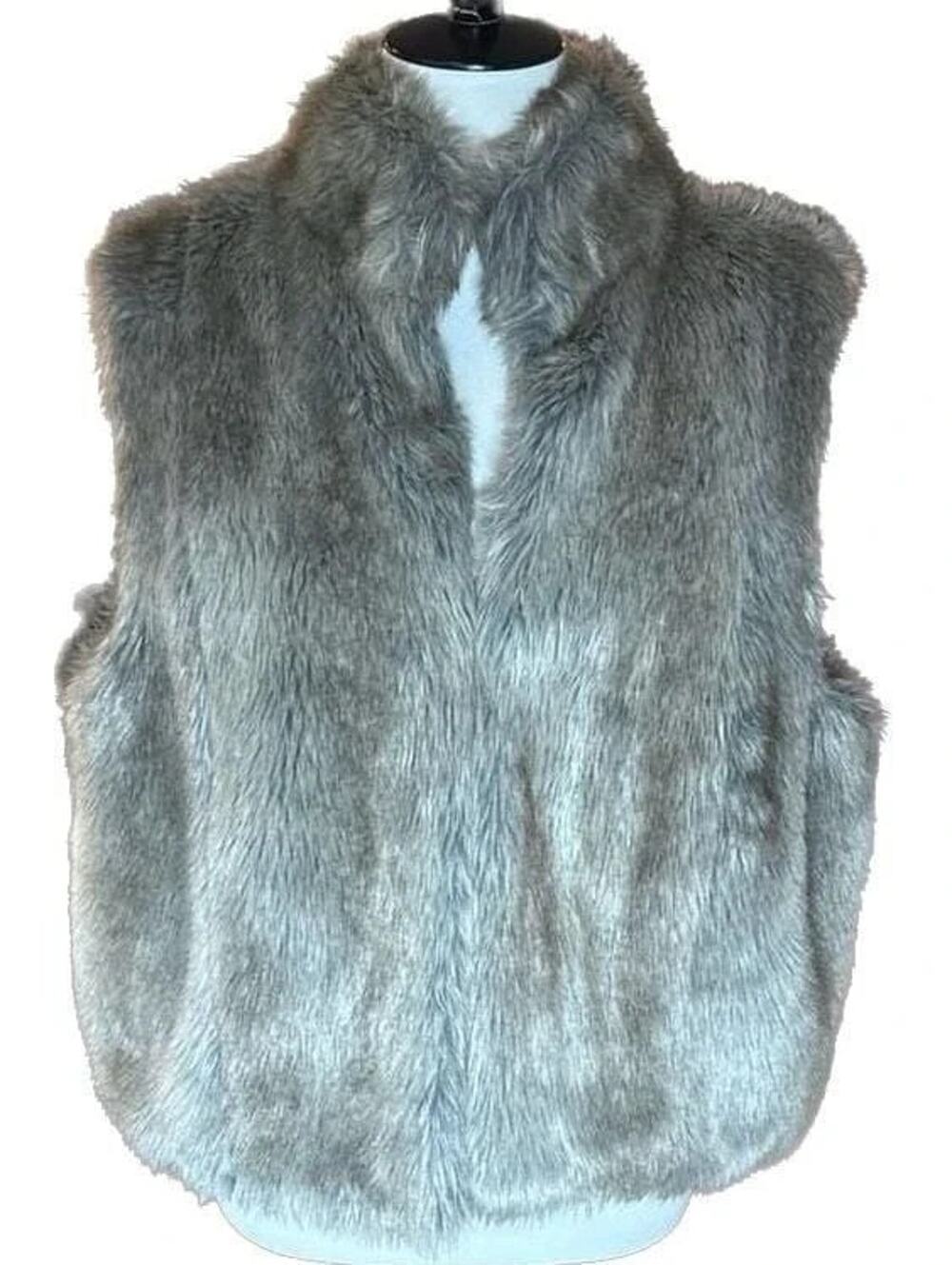 Elle Women's Gray Brown Faux Fur Vest Size Small Never Used, Excellent Condition